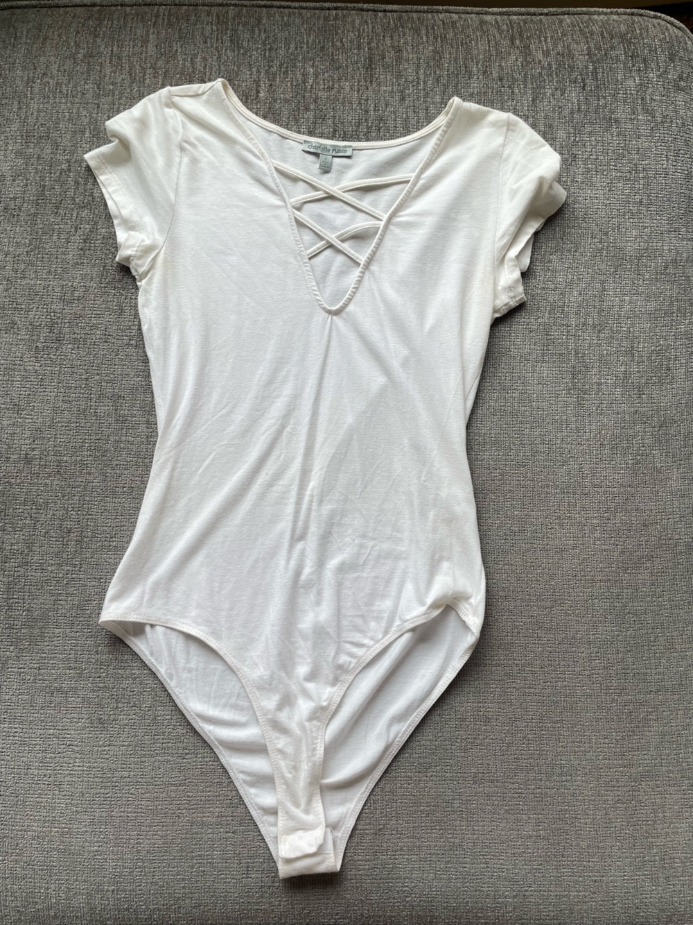 3/$15 Charlotte Russe White Women's Tank Top with Criss Cross Neck Detail